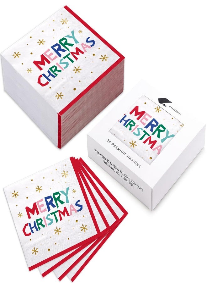 مجموعة مناديل ورقية لعيد الميلاد من راباهوليك، 50 قطعة - 3 طبقات، مناديل ملونة للاستخدام مرة واحدة، مثالية لحفلات عيد الميلاد، وأدوات المائدة، وعطلة عيد الميلاد - 6.5 × 6.5 بوصة - Image 2